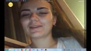sexy girl pressing boobs on webcam