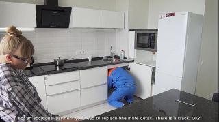 russian grandma suck fuck plumber in kitchen