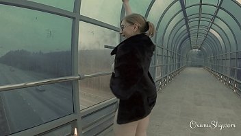 slut stocking tease buttplug public
