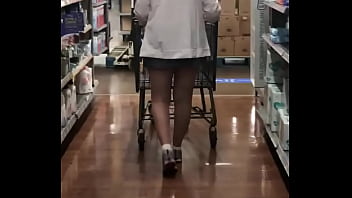 wife goes shopping in short dress no panties