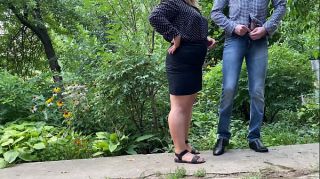 man in woods in short skirt wanking