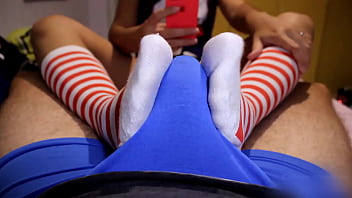 nylon footjobs through pants