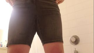 blond girl pees pink shorts pub